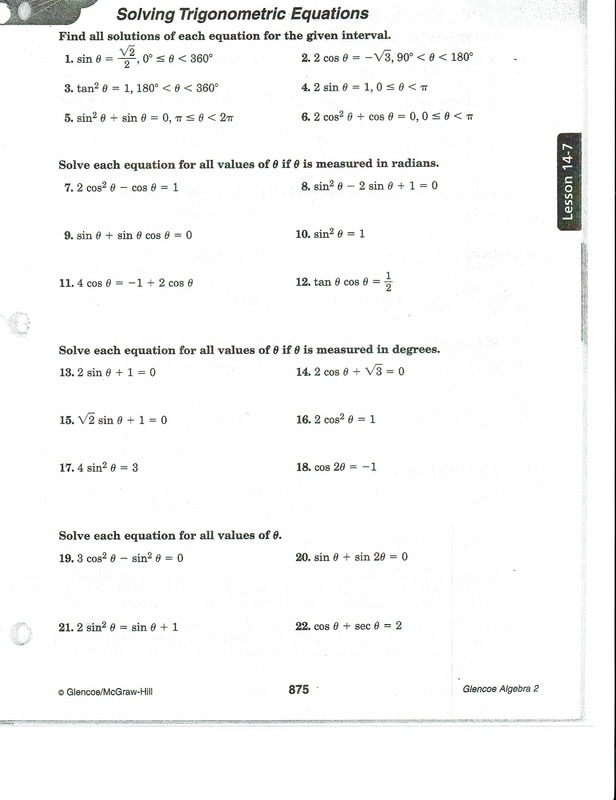 5-3 practice solving trigonometric equations worksheet answers glencoe